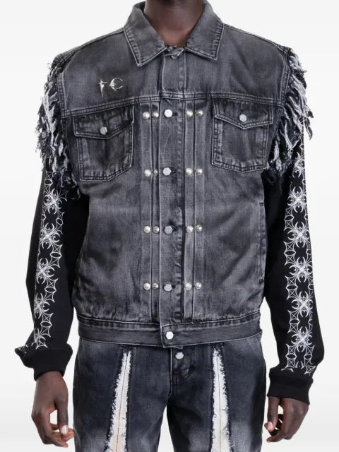 THUG CLUB TC Angels fringe-trim denim jacket